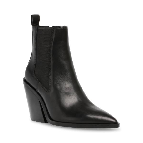 Botki Damskie Steve Madden Caution Skórzane Czarne | SM-390PM