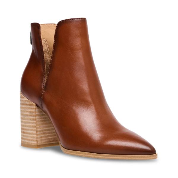 Botki Damskie Steve Madden Darryn Cognac Skórzane Brązowe | SM-506KS