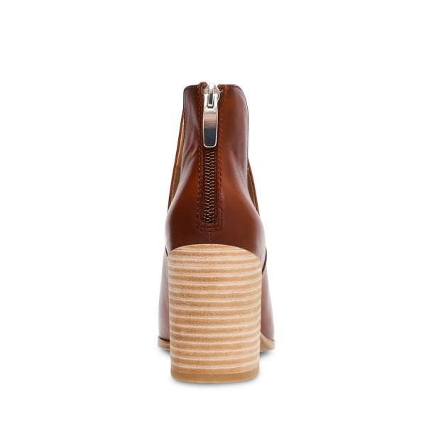 Botki Damskie Steve Madden Darryn Cognac Skórzane Brązowe | SM-506KS
