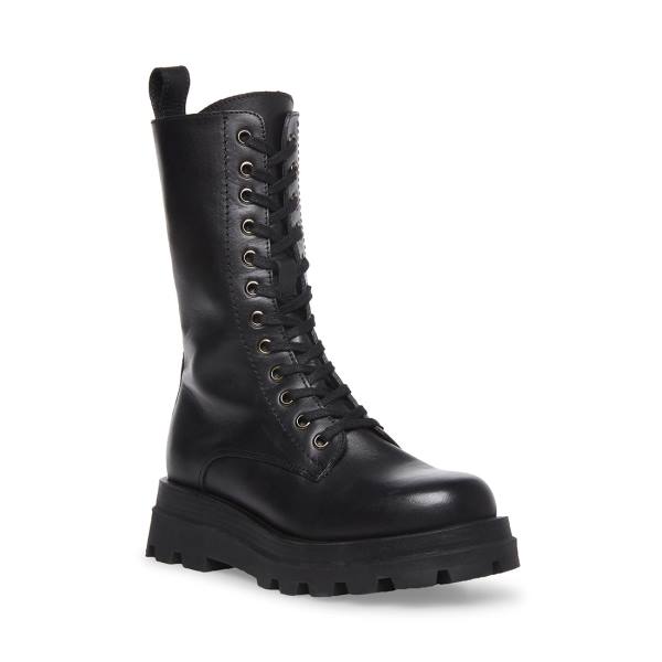 Botki Damskie Steve Madden Ebba Skórzane Czarne | SM-389GR