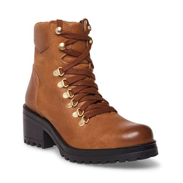 Botki Damskie Steve Madden Galway Cognac Skórzane Brązowe | SM-479NM