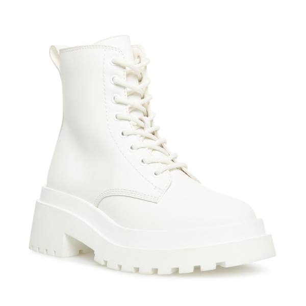 Botki Damskie Steve Madden Malvina Skórzane Białe | SM-249PJ