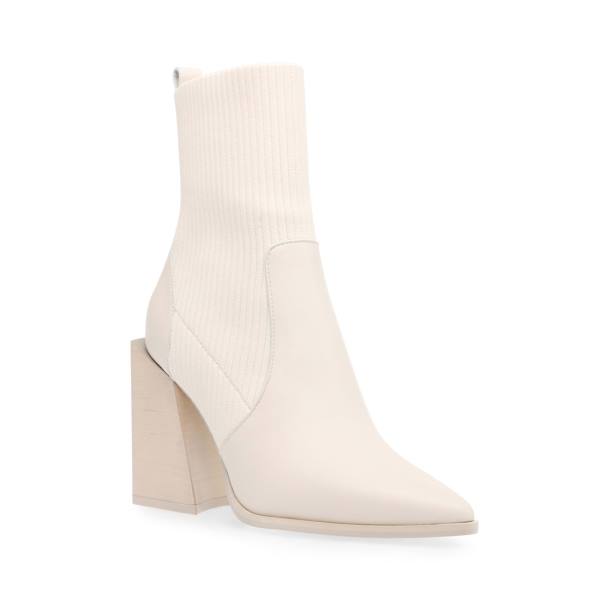 Botki Damskie Steve Madden Tackle Bone Skórzane Beżowe | SM-306RJ