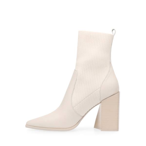 Botki Damskie Steve Madden Tackle Bone Skórzane Beżowe | SM-306RJ