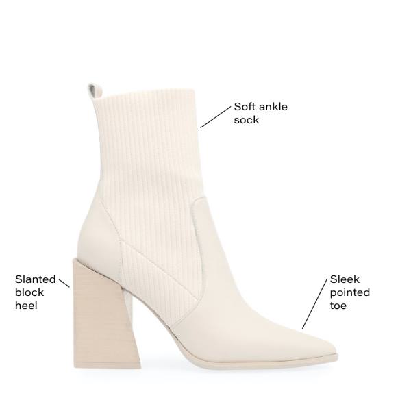 Botki Damskie Steve Madden Tackle Bone Skórzane Beżowe | SM-306RJ