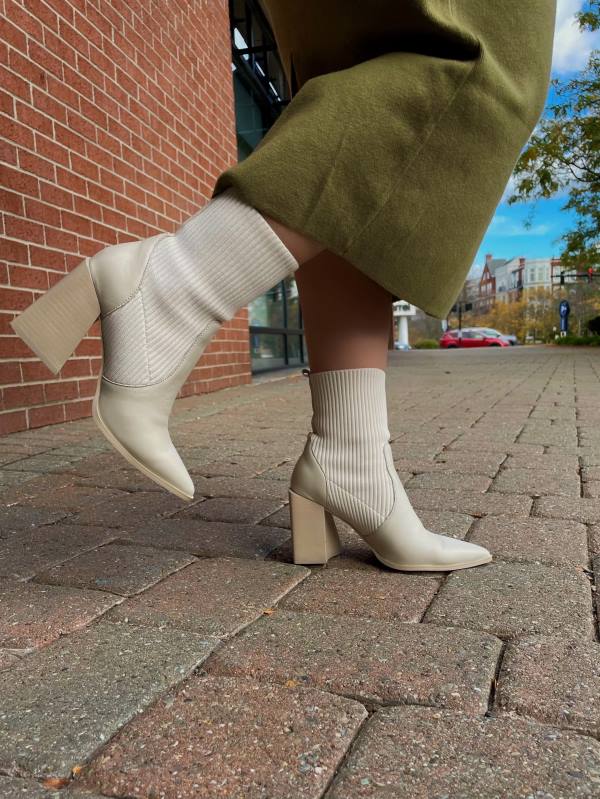 Botki Damskie Steve Madden Tackle Bone Skórzane Beżowe | SM-306RJ