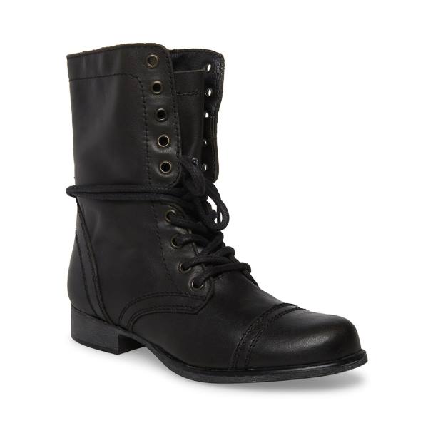 Botki Damskie Steve Madden Troopa Skórzane Czarne | SM-530EU