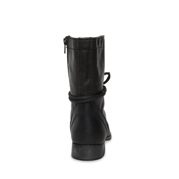 Botki Damskie Steve Madden Troopa Skórzane Czarne | SM-530EU