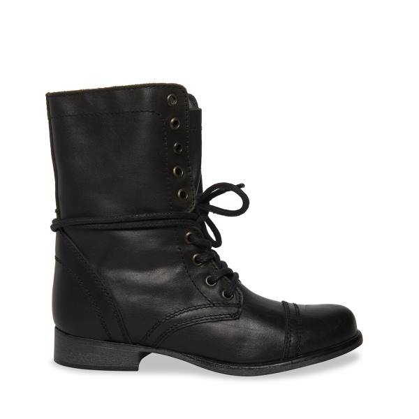 Botki Damskie Steve Madden Troopa Skórzane Czarne | SM-530EU