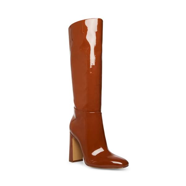 Kozaki Damskie Steve Madden Ambrose Cognac Lakierowana Brązowe | SM-756XA