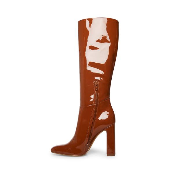 Kozaki Damskie Steve Madden Ambrose Cognac Lakierowana Brązowe | SM-756XA