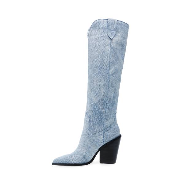 Kozaki Damskie Steve Madden Bronco Denim Fabric Niebieskie | SM-638XC