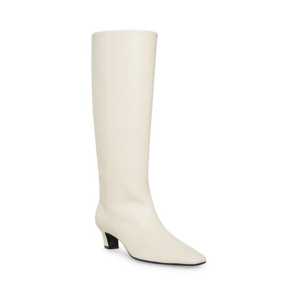 Kozaki Damskie Steve Madden Empire Skórzane Białe | SM-284HF