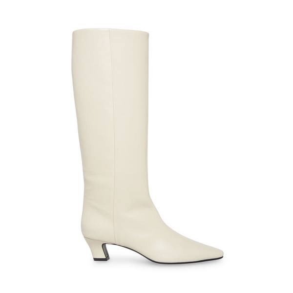 Kozaki Damskie Steve Madden Empire Skórzane Białe | SM-284HF
