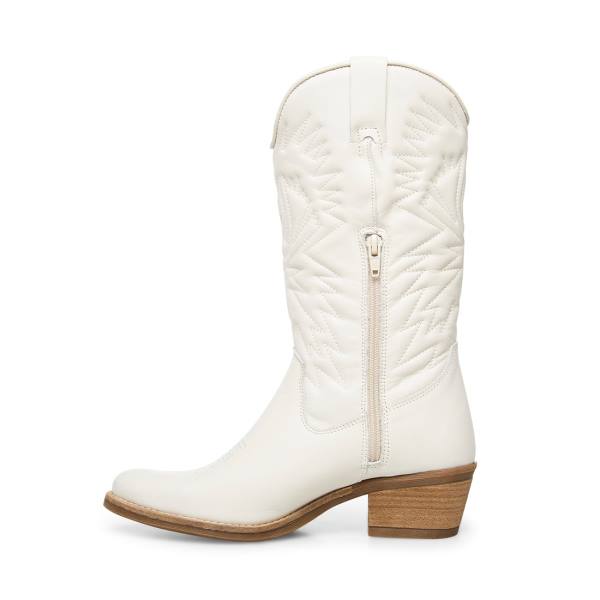 Kozaki Damskie Steve Madden Hayward Skórzane Białe | SM-123GJ