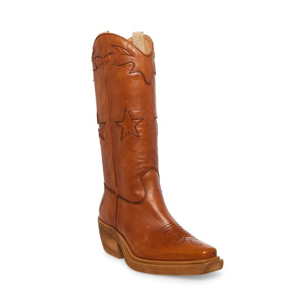 Kozaki Damskie Steve Madden Peyton Cognac Skórzane Brązowe | SM-214QX
