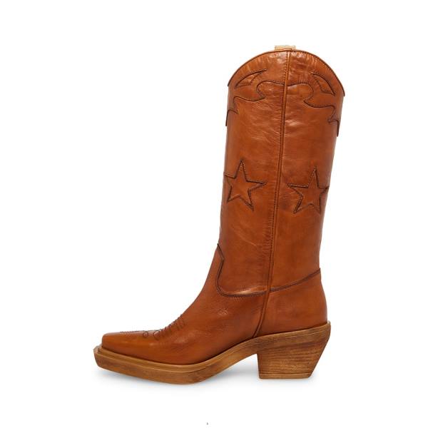 Kozaki Damskie Steve Madden Peyton Cognac Skórzane Brązowe | SM-214QX