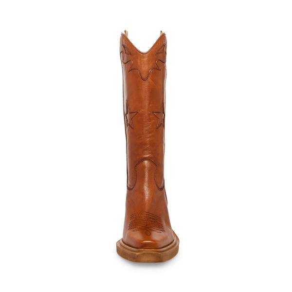 Kozaki Damskie Steve Madden Peyton Cognac Skórzane Brązowe | SM-214QX