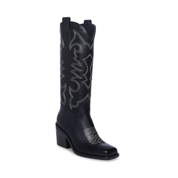 Kozaki Damskie Steve Madden Stampede Skórzane Czarne | SM-806UT