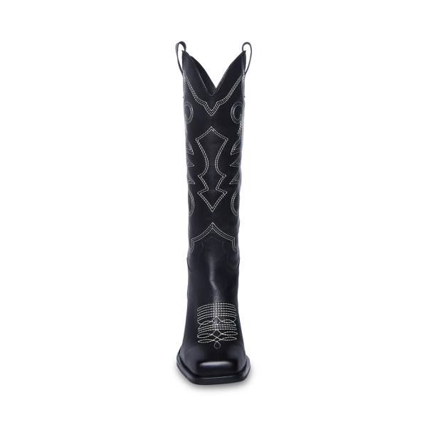 Kozaki Damskie Steve Madden Stampede Skórzane Czarne | SM-806UT