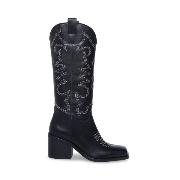 Kozaki Damskie Steve Madden Stampede Skórzane Czarne | SM-806UT