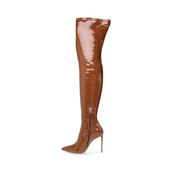 Kozaki Damskie Steve Madden Vava Cognac Lakierowana Brązowe | SM-346KI