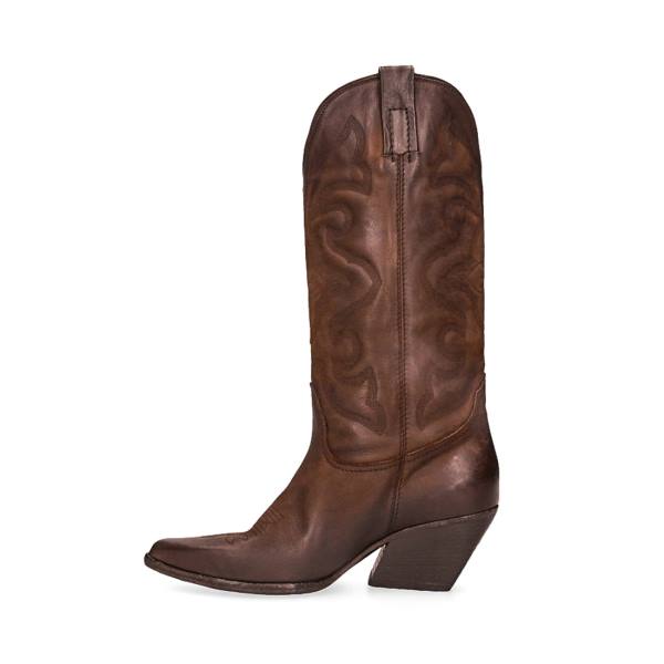 Kozaki Damskie Steve Madden West Skórzane Brązowe | SM-673DQ