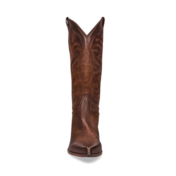 Kozaki Damskie Steve Madden West Skórzane Brązowe | SM-673DQ