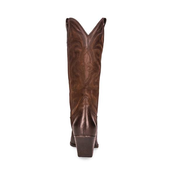 Kozaki Damskie Steve Madden West Skórzane Brązowe | SM-673DQ