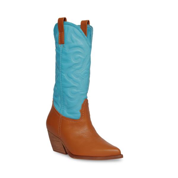 Kozaki Damskie Steve Madden West Tan Brązowe Niebieskie | SM-214KD
