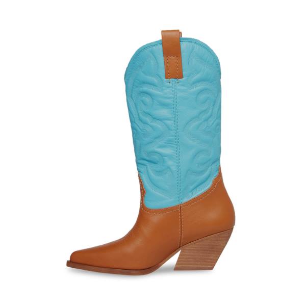 Kozaki Damskie Steve Madden West Tan Brązowe Niebieskie | SM-214KD