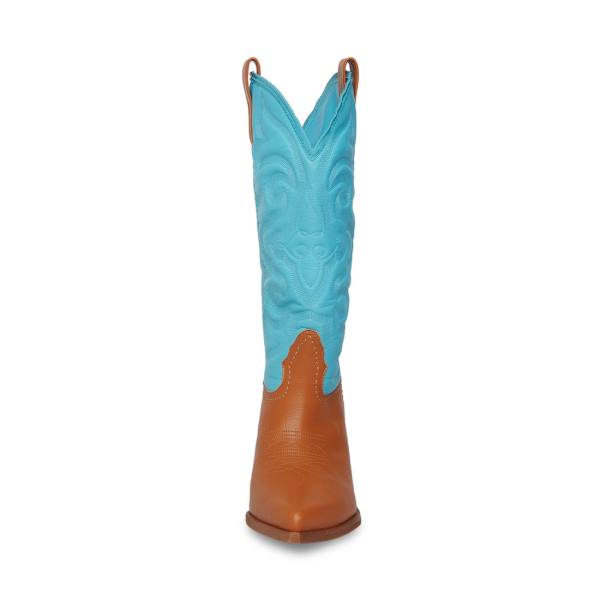 Kozaki Damskie Steve Madden West Tan Brązowe Niebieskie | SM-214KD