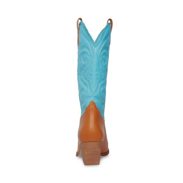 Kozaki Damskie Steve Madden West Tan Brązowe Niebieskie | SM-214KD