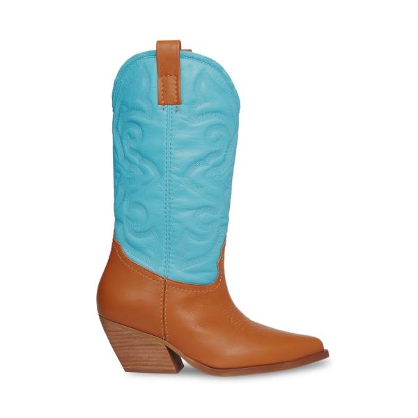 Kozaki Damskie Steve Madden West Tan Brązowe Niebieskie | SM-214KD