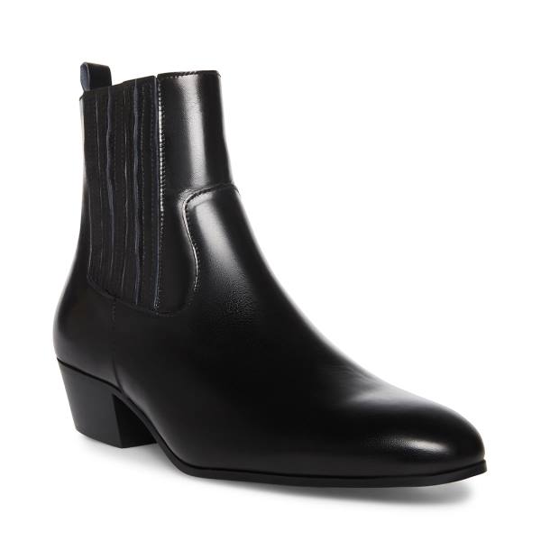 Kozaki Męskie Steve Madden Pierre Skórzane Czarne | SM-583KF