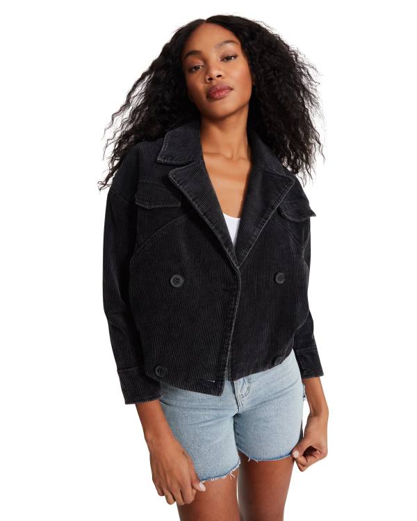 Kurtki Damskie Steve Madden Corduroy Czarne | SM-421OT
