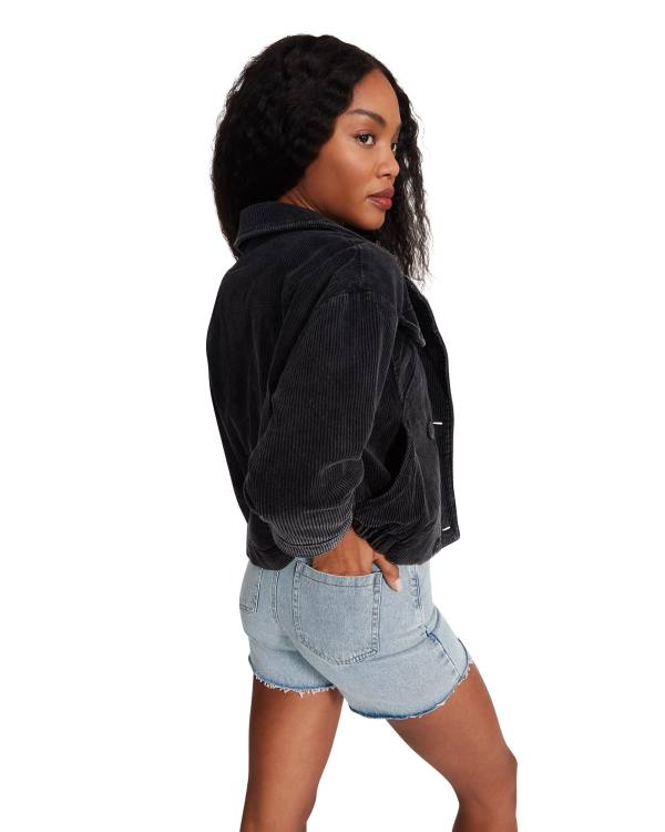 Kurtki Damskie Steve Madden Corduroy Czarne | SM-421OT