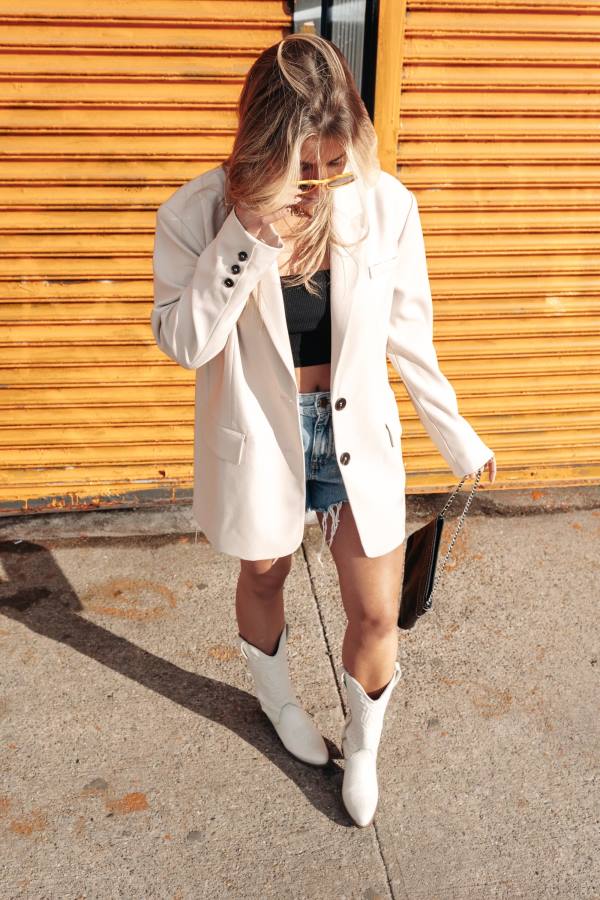 Kurtki Damskie Steve Madden Oversized Blazer Ivory Białe | SM-729GH