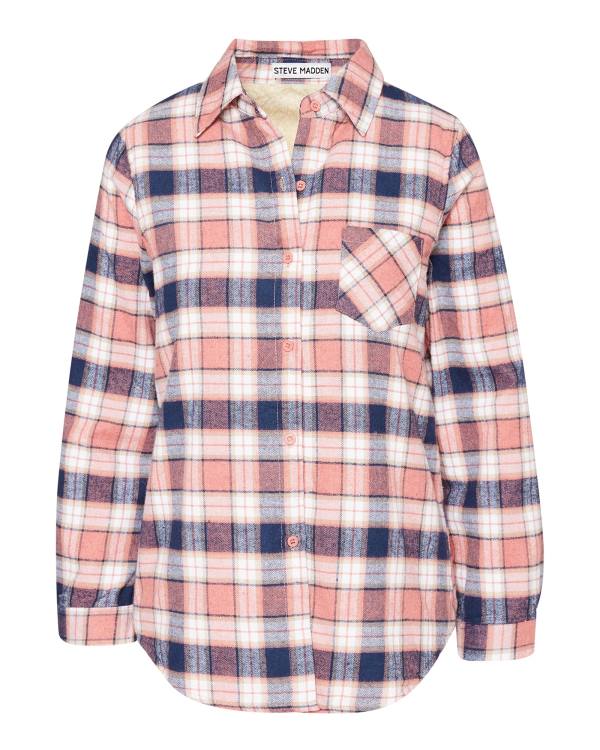 Kurtki Damskie Steve Madden Teddy Podszewką Flannel Różowe | SM-059ET