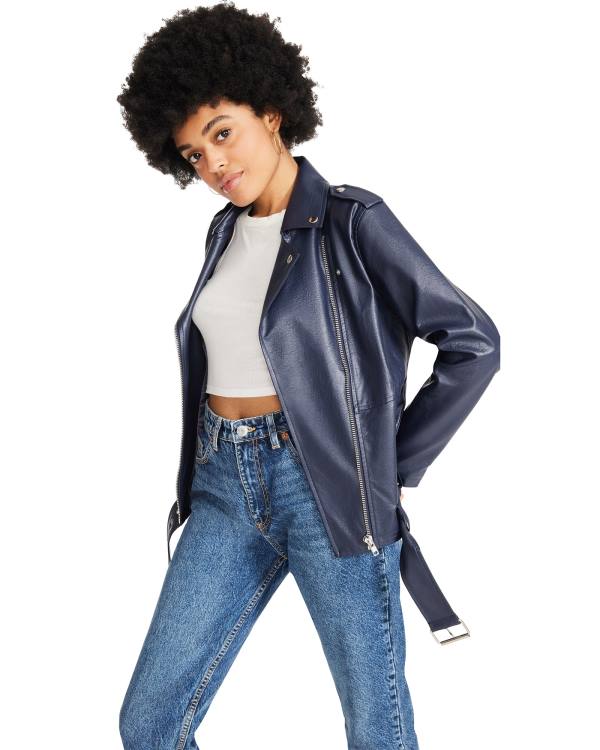 Kurtki Damskie Steve Madden Vegan Skórzane Granatowe | SM-846ND