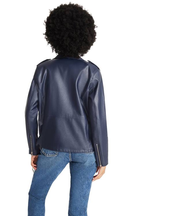 Kurtki Damskie Steve Madden Vegan Skórzane Granatowe | SM-846ND