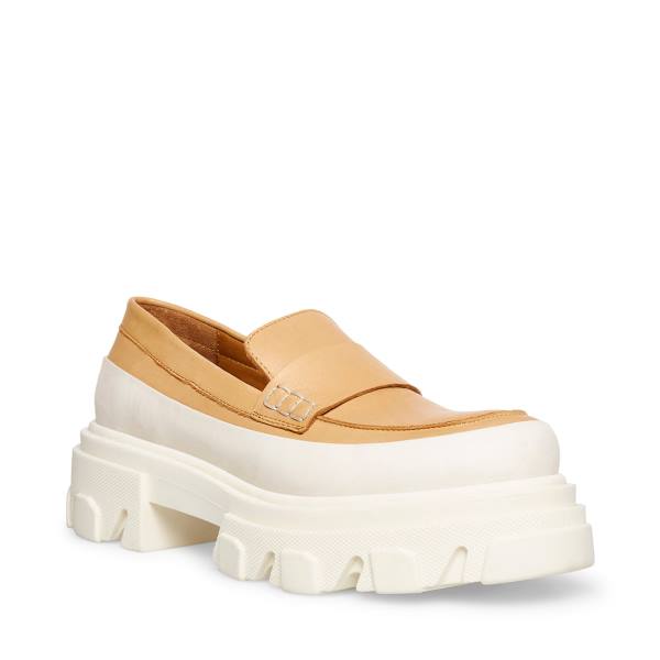 Loafersy Damskie Steve Madden Flossie Tan Skórzane Beżowe | SM-270IQ