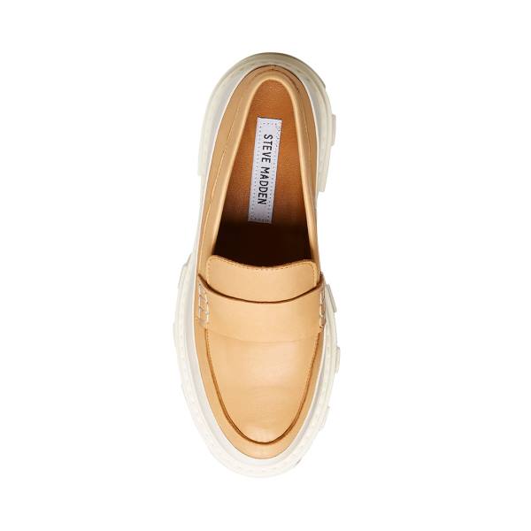 Loafersy Damskie Steve Madden Flossie Tan Skórzane Beżowe | SM-270IQ