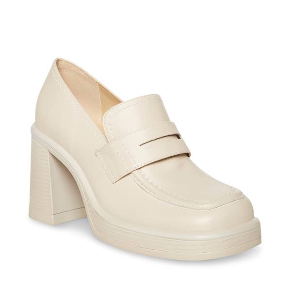 Loafersy Damskie Steve Madden Fulfill Bone Skórzane Beżowe | SM-147XI