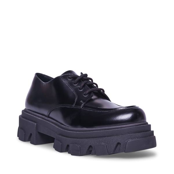 Loafersy Damskie Steve Madden Helga Skórzane Czarne | SM-342YA