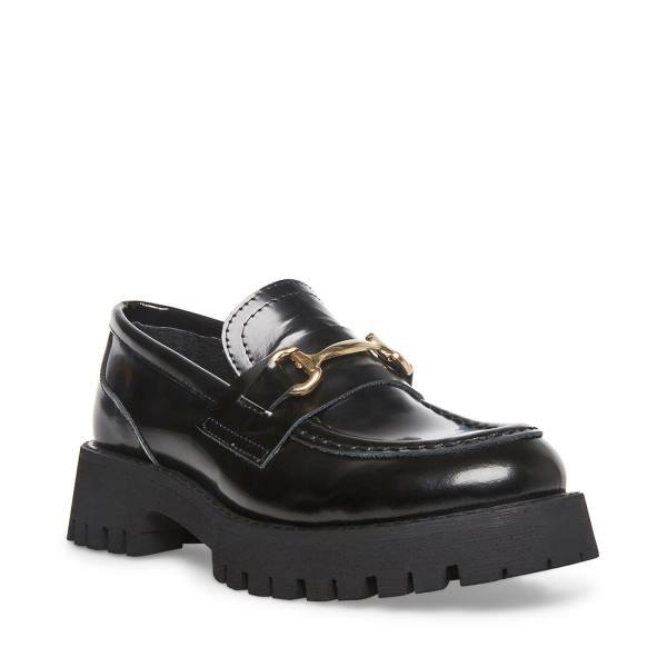 Loafersy Damskie Steve Madden Lando Skórzane Czarne | SM-084GF