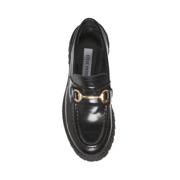 Loafersy Damskie Steve Madden Lando Skórzane Czarne | SM-084GF