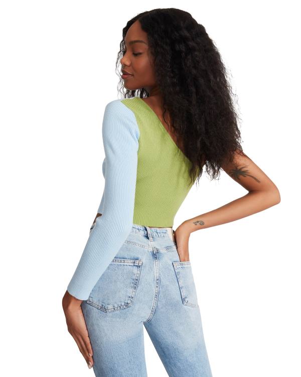 Najfatalniejszy Damskie Steve Madden Colorblock Knit Niebieskie | SM-278FV
