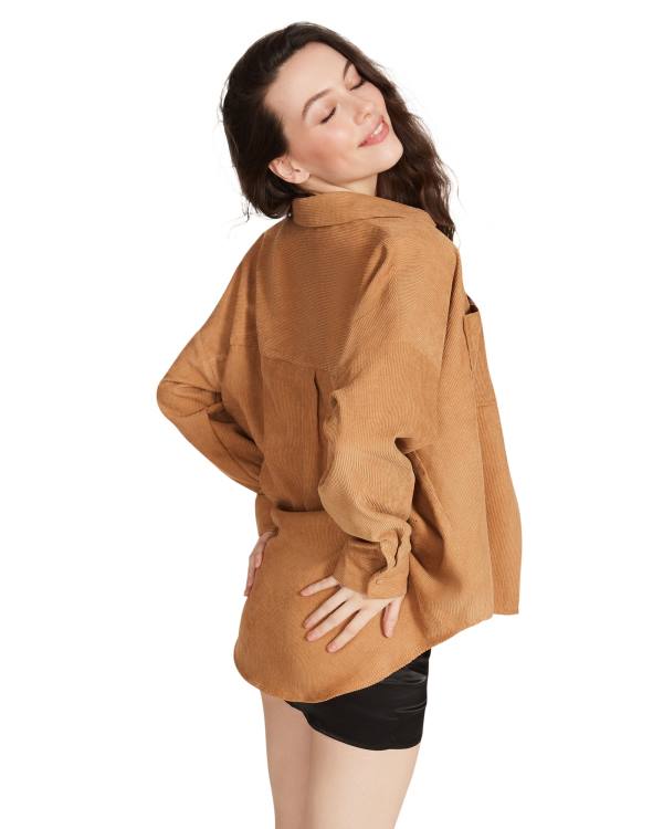 Najfatalniejszy Damskie Steve Madden Courdoroy Button Up Shirt Brązowe | SM-765PI