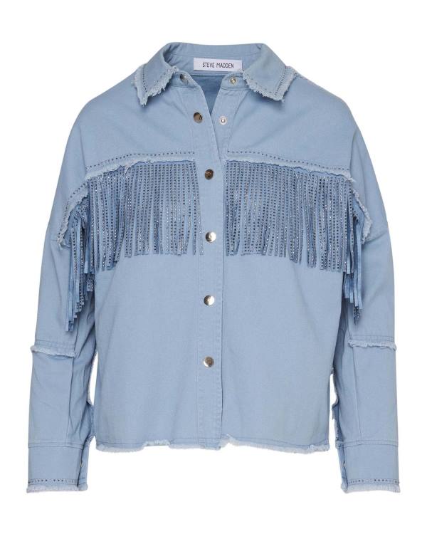 Najfatalniejszy Damskie Steve Madden Denim Fringe Button Up Niebieskie | SM-504QK